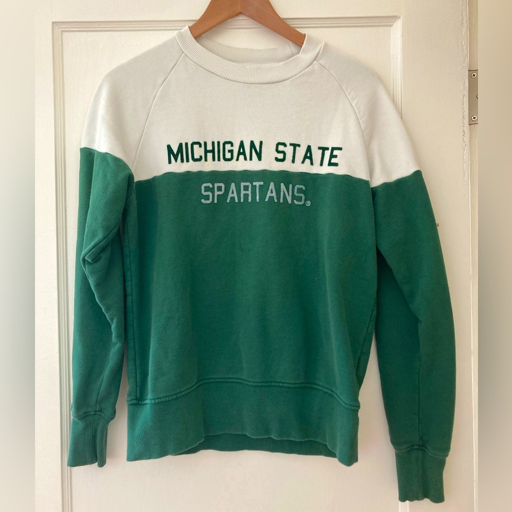 Hill flint MSU Michigan state Spartans retro crew neck pullover sweatshirt S